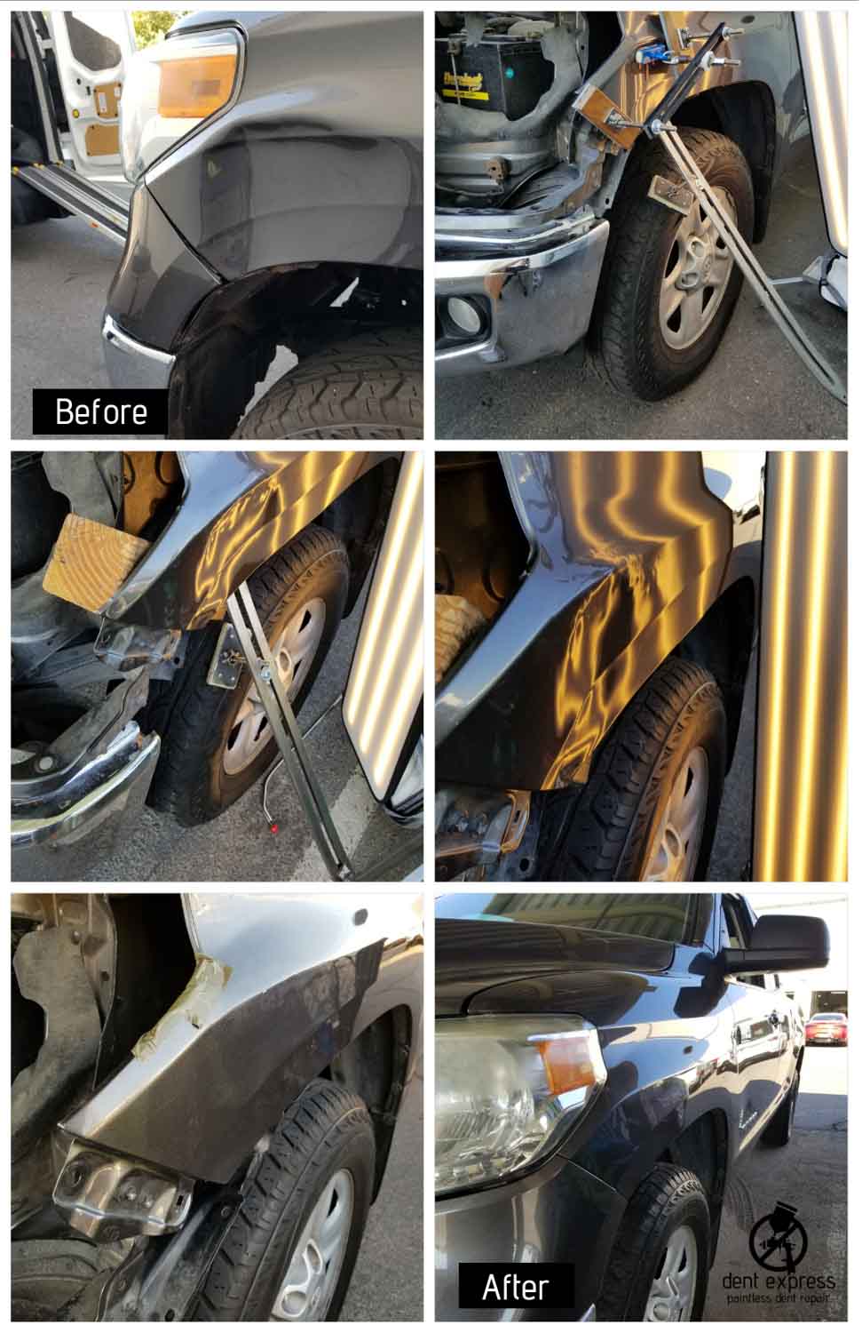 The repair process dent express uses to fix large dents on a vehicle
